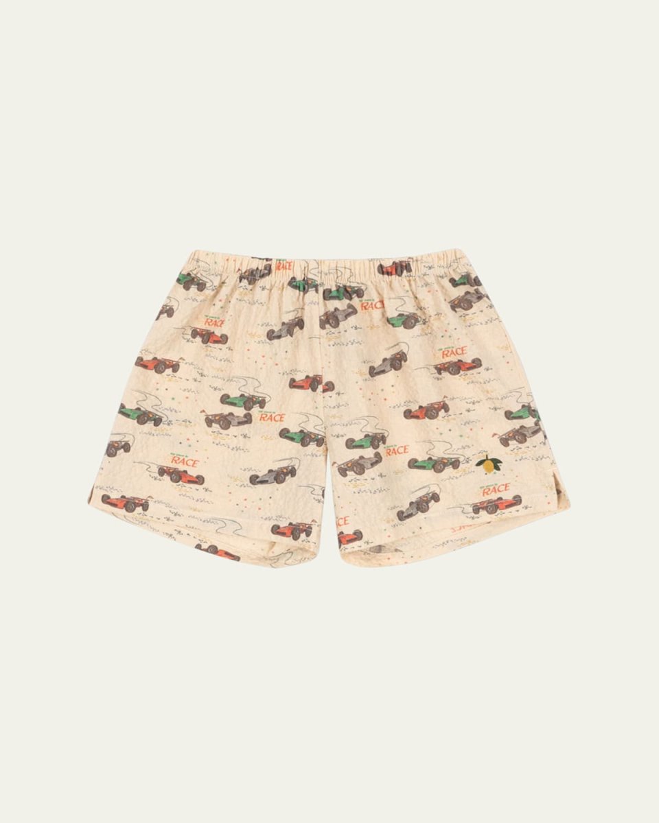 Boy's Elliot Race Car Printed Shorts, Size 9M-10